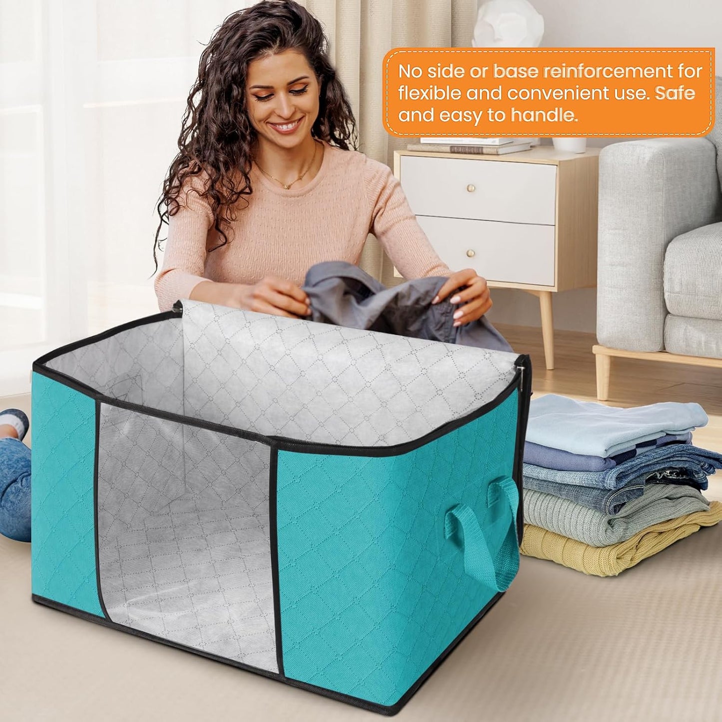 Fab totes 24 Gallons Clothes Storage, Foldable Thick Fabric Blanket Storage Bags, Containers for Organizing Bedroom, Closet, Clothing, Comforter, Organization with Handle (8 Pack,Green)