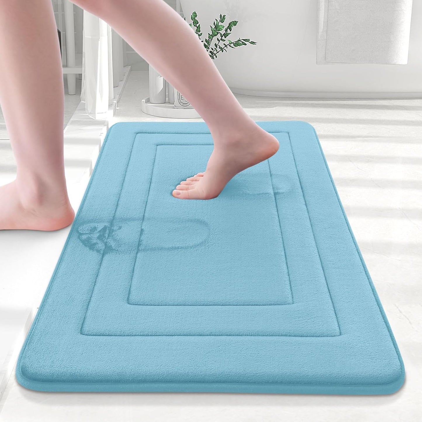Arotive Memory Foam Bathroom Rug Mat 24x16, Ultra Soft and Absorbent Bath Mat, Machine Wash Dry, Comfortable Bath Rug Carpet for Bathroom Floor, Tub and Shower, Blue