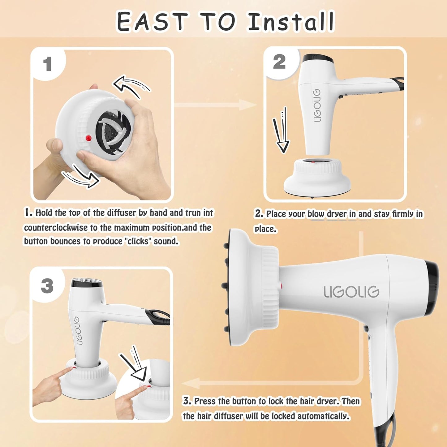 Hair Difuser Attachment Universal Diffuser Hair Dryer for 1.4-inch to 2.4-inch Blow Dryer, Hair Diffuser for Curly Hair and Natural Wavy Hair (White)