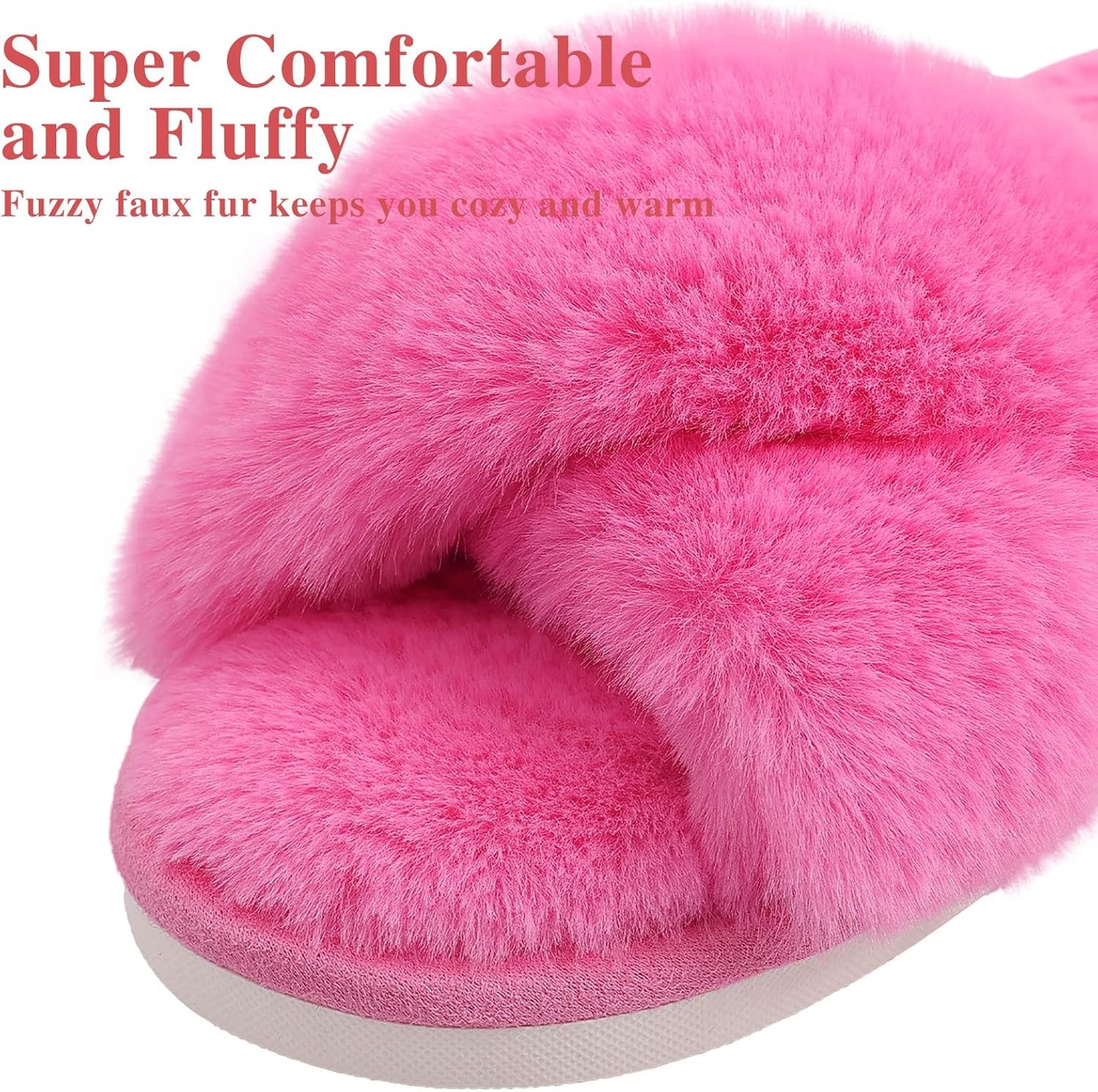 Evshine Women's Fuzzy Slippers Cross Band Memory Foam House Slippers Open Toe