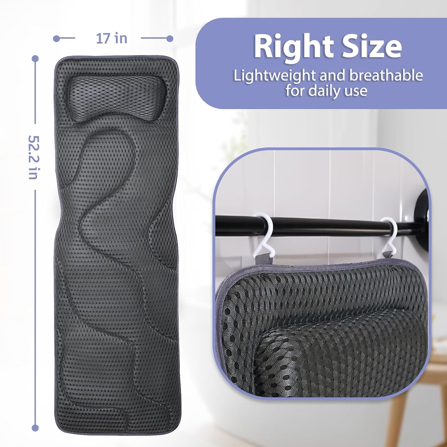 Full Body Bath Pillow for Tub -Soft Bathtub Pillow for Full Back, Head and Neck Support, Quick Dry Bath Cushion, Tub Pillow with 168 Suction Cups, Bathtub Accessories for Gift