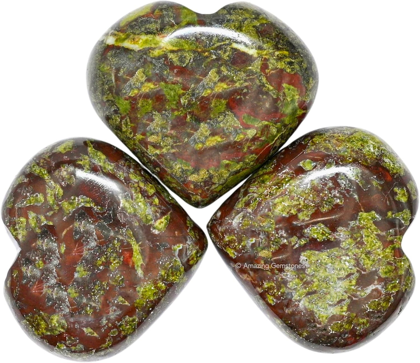 Amazing Gemstone Dragon Bloodstone Crystal Heart Palm Stone - Pocket Massage Worry Stone for Natural Body Chakra Balancing, Reiki Healing and Crystal Grid