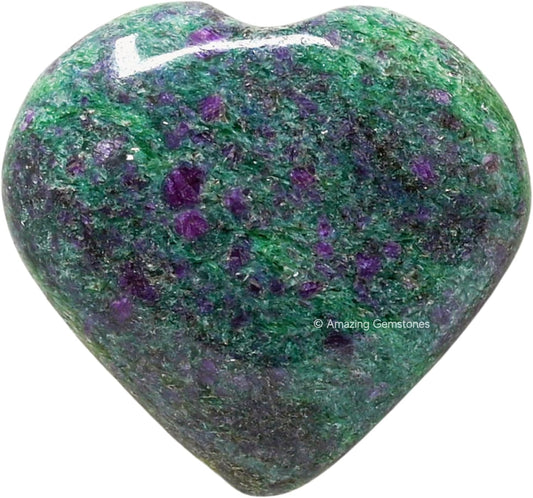 Amazing Gemstone Ruby Fuchsite Crystal Heart Palm Stone - Pocket Massage Worry Stone for Natural Body Chakra Balancing, Reiki Healing and Crystal Grid