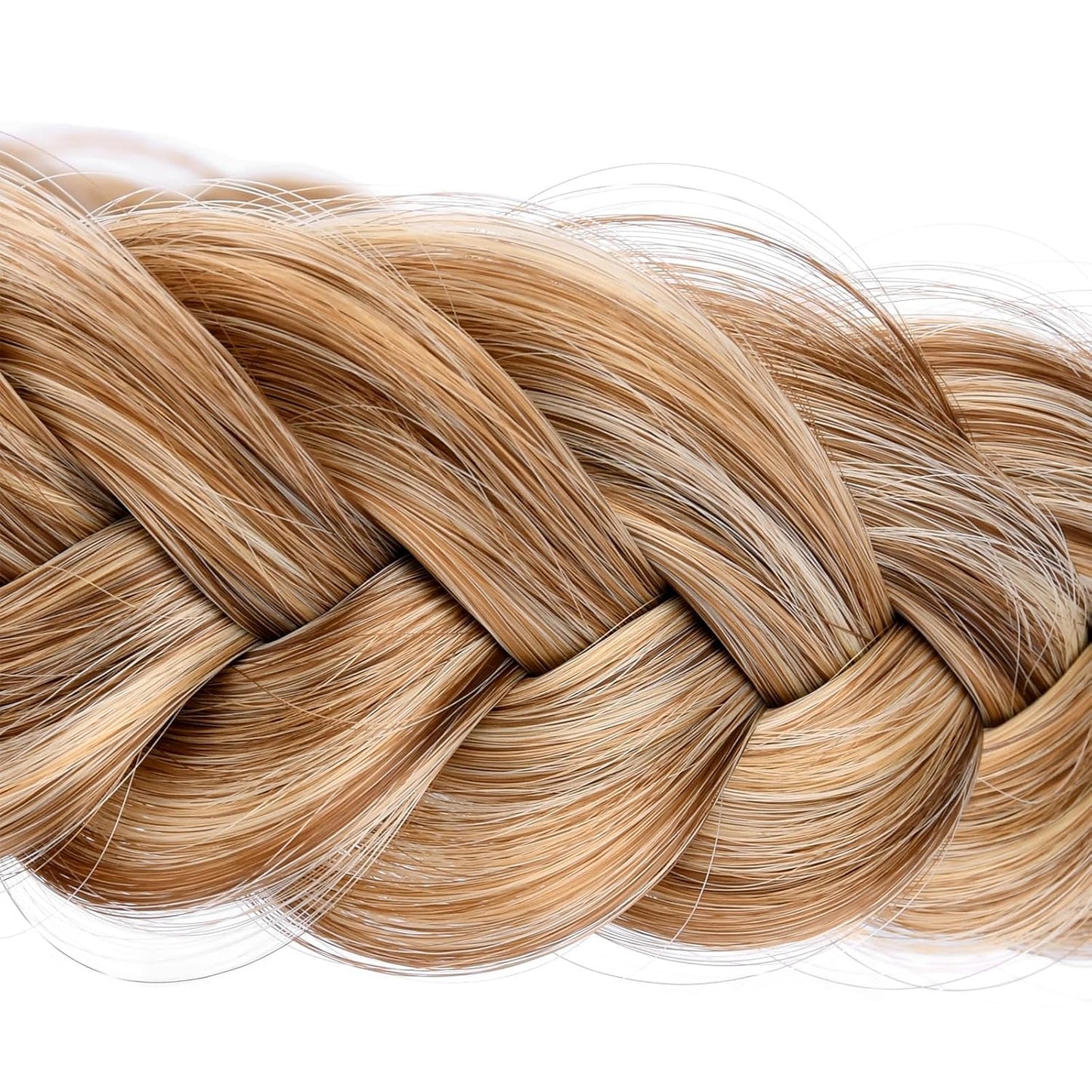 DIGUAN Wide Messy Braided Headband With Teeth Synthetic Hair Plaited Headband High Elasticity Braids Chunky Fishtail Braided Hair Band Hairpiece for Girls Women Beauty Accessory (Caramel Blonde)