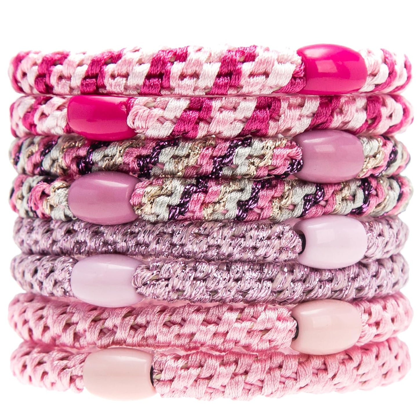 AXEN 8PCS Elastic Hair Tie for Women Girls, Cotton Bands Soft Woven Ponytail Holders for Thick Hair and Curly Hair, Pink Series