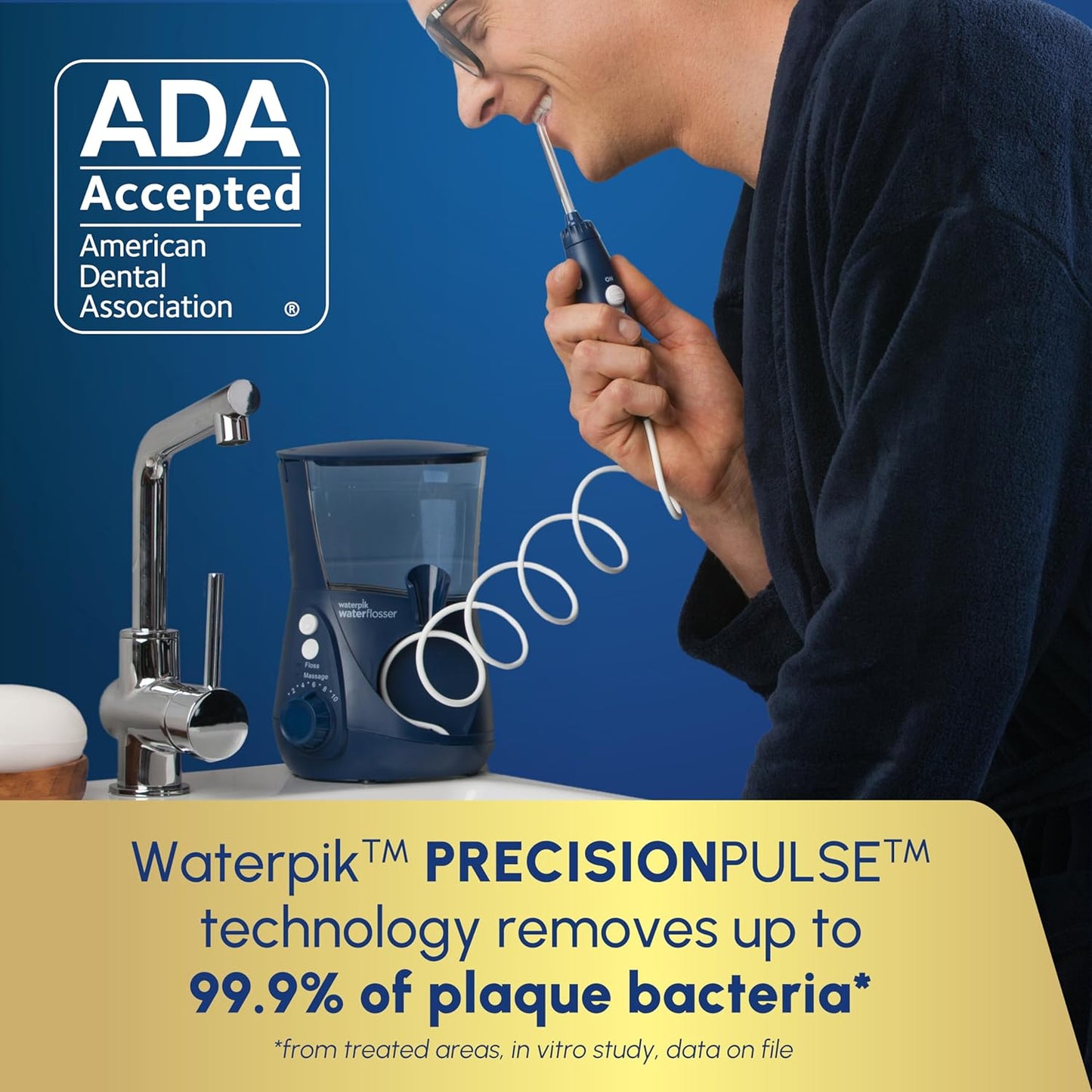 Waterpik Aquarius Water Flosser For Teeth Cleaning, Gums, Braces, Dental Care, Electric Power With 10 Settings, 7 Tips For Multiple Users And Needs, ADA Accepted, Blue WP-663, Packaging May Vary