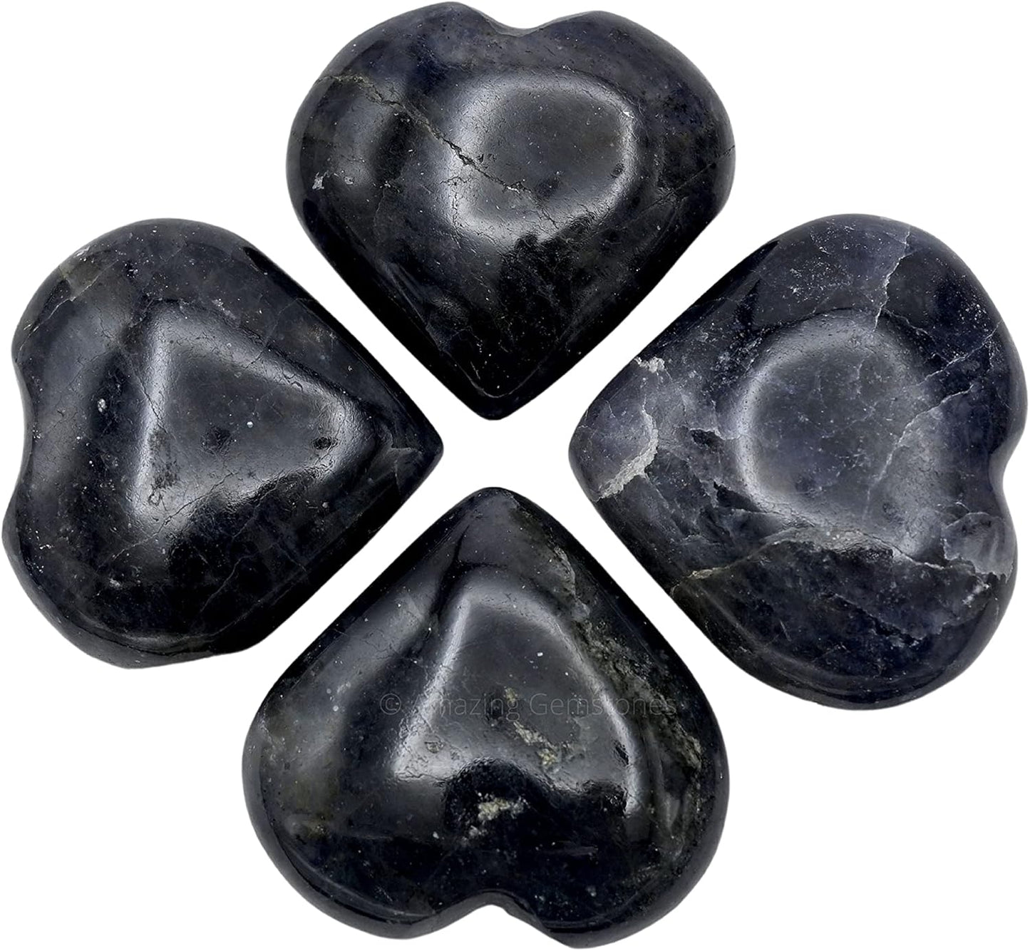 Amazing Gemstone Iolite Crystal Heart Palm Stone - Pocket Massage Worry Stone for Natural Body Chakra Balancing, Reiki Healing and Crystal Grid