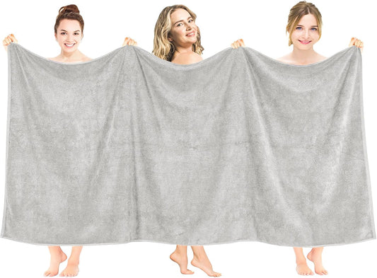 American Soft Linen Oversized Bath Sheet 40x80 Extra Large for Bathroom, 600 GSM 100% Cotton Turkish Jumbo Bathsheet Towels for Adults, Silver Gray Bath Sheet