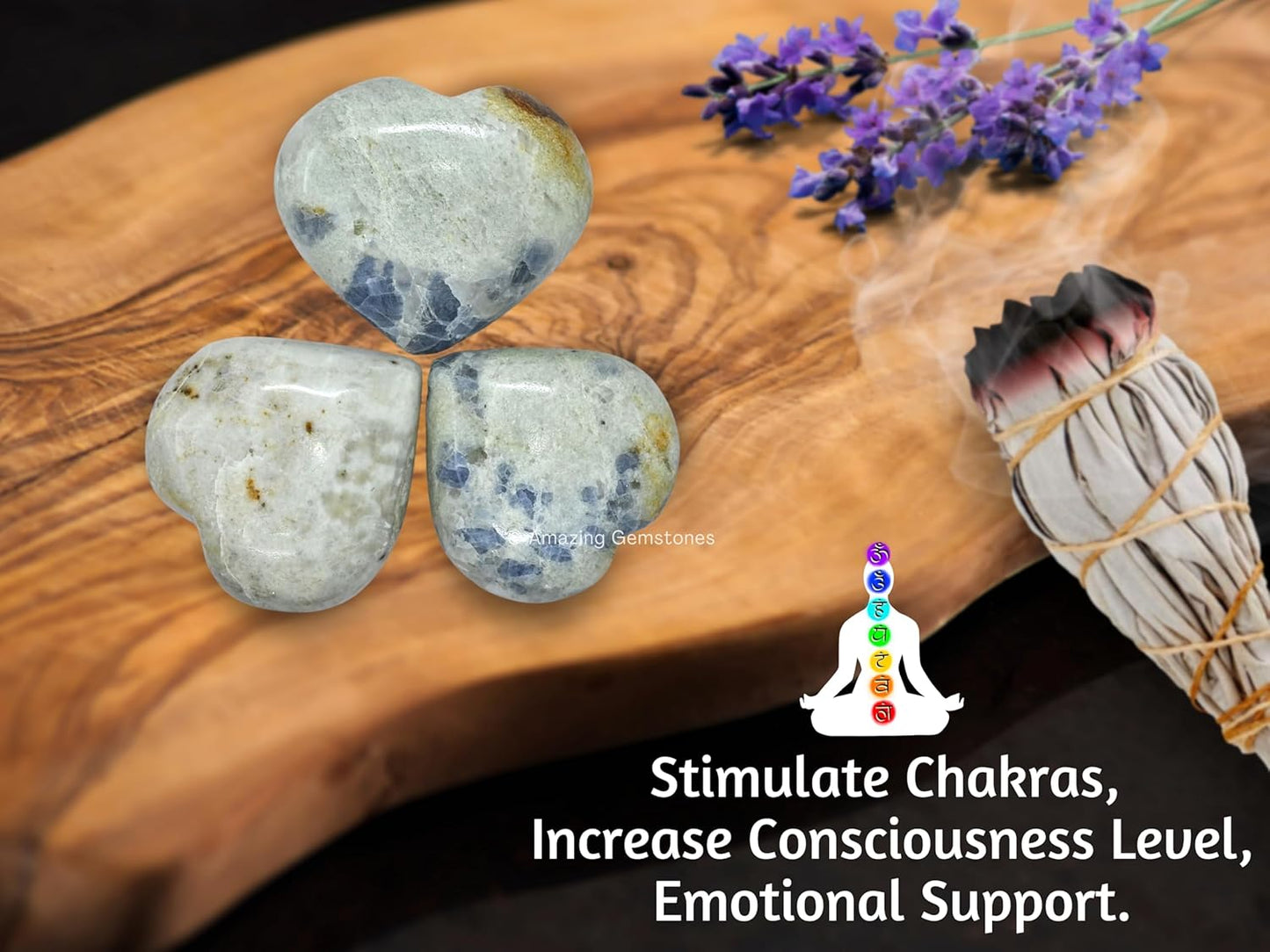 Amazing Gemstone Hackmanite Fluorescent Sodalite Crystal Heart Palm Stone - Pocket Massage Worry Stone for Natural Body Chakra Balancing, Reiki Healing and Crystal Grid