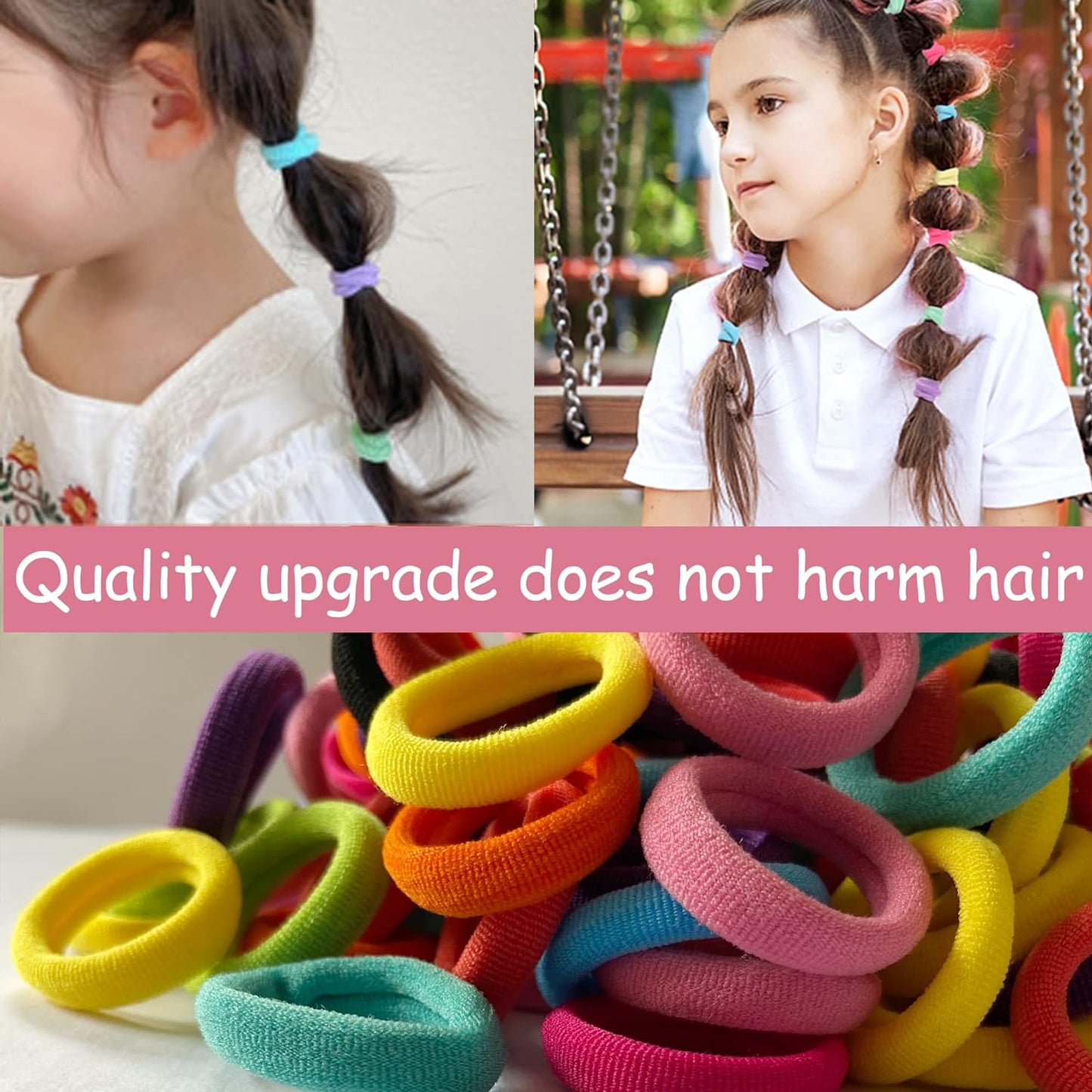 100 Pcs Baby Hair Ties, Seamless Cotton Toddler Hair Ties for Girls and Kids, Multicolor Small Soft Hair Elastics Ponytail Holders(10Colors)