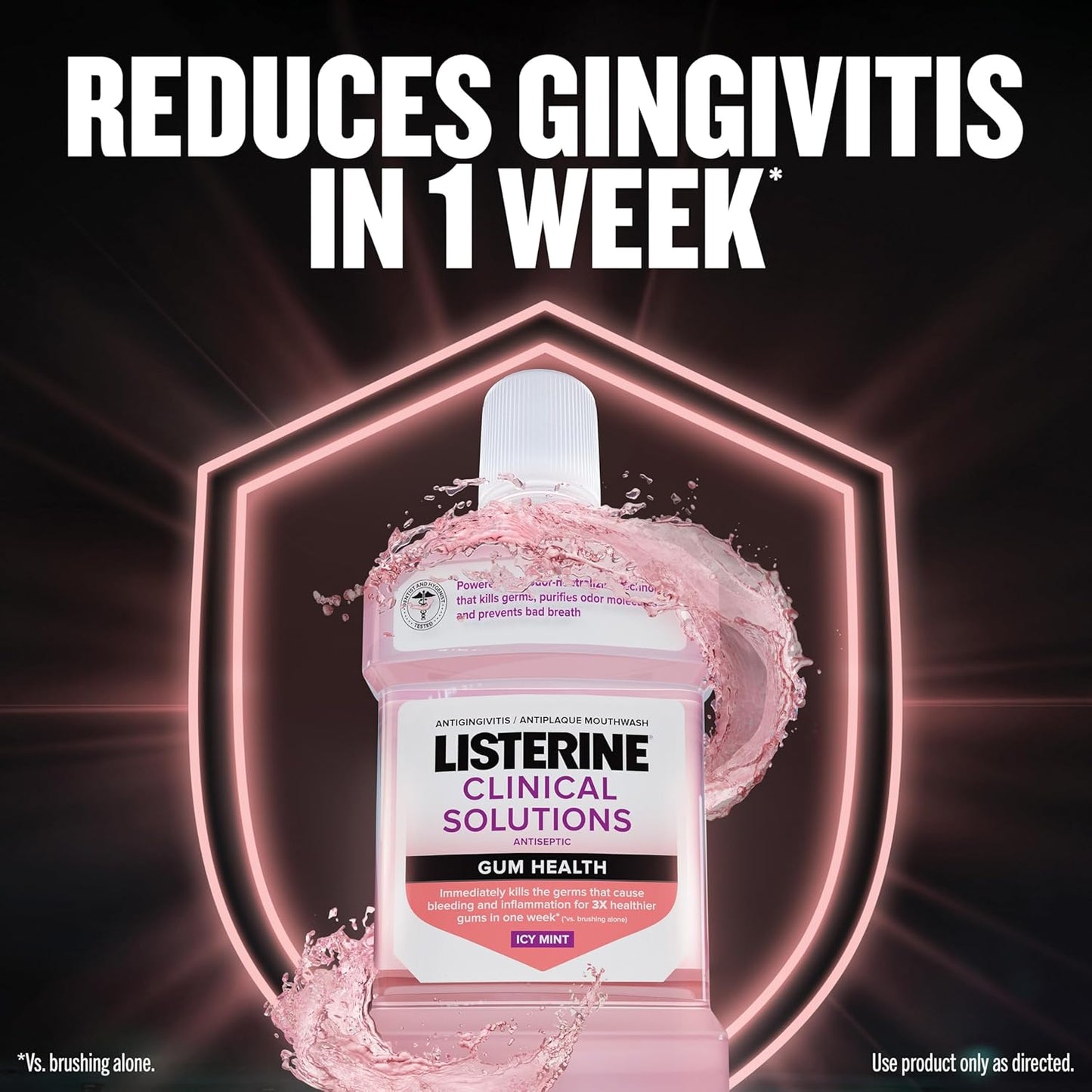 Listerine Clinical Solutions Mouthwash Gum Health Antiseptic, Antigingivitis and Antiplaque Oral Rinse Helps Prevent Buildup and Immediately Kills Germs for Healthier Gums, ICY Mint, 500 mL