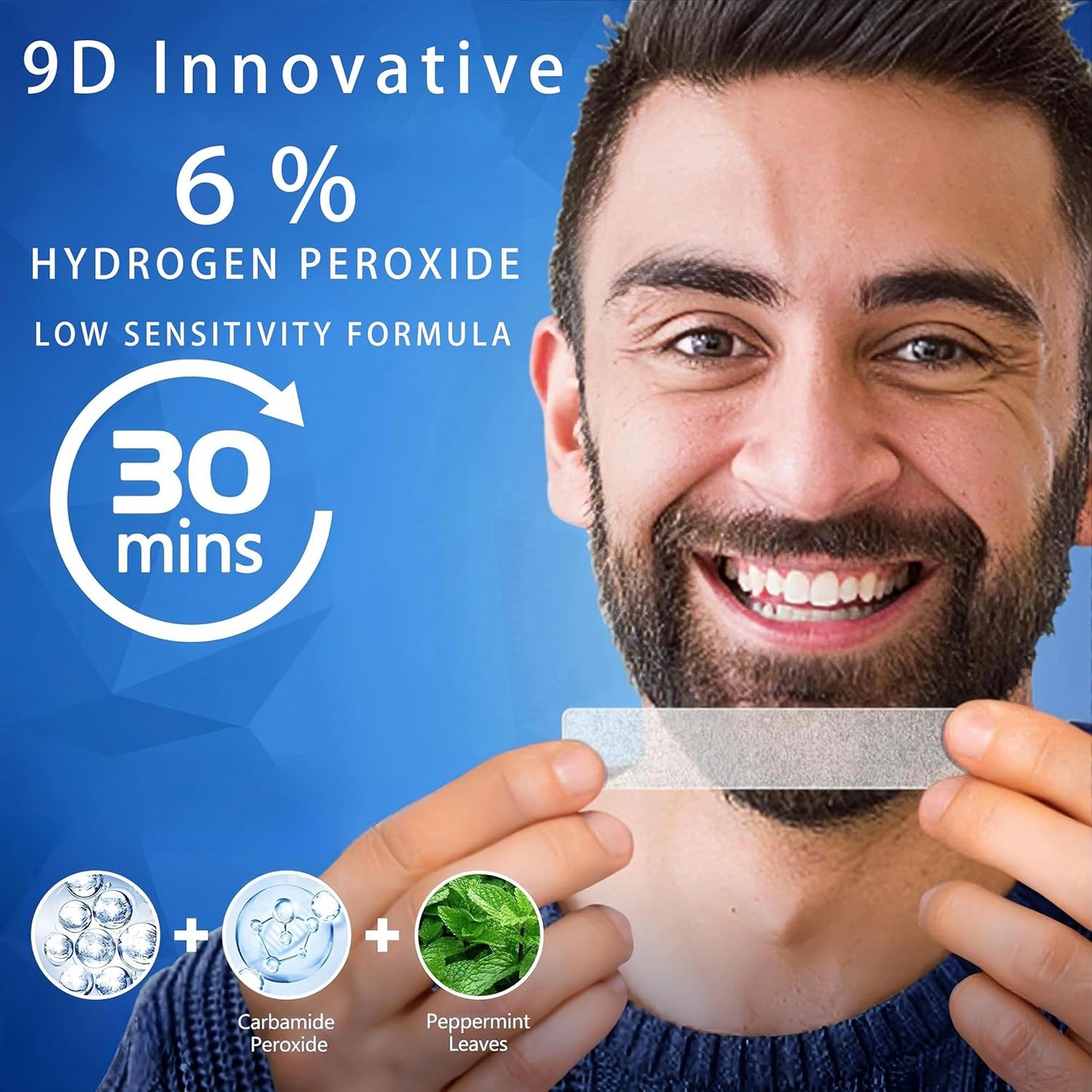 9D Sensitive Teeth Whitening Strips- Professional Enamel-Safe Formula, Fast Stain Removal for Coffee Drinkers & Smokers, Sensitivity-Free Whitening Kit-14Pairs (28Strips)