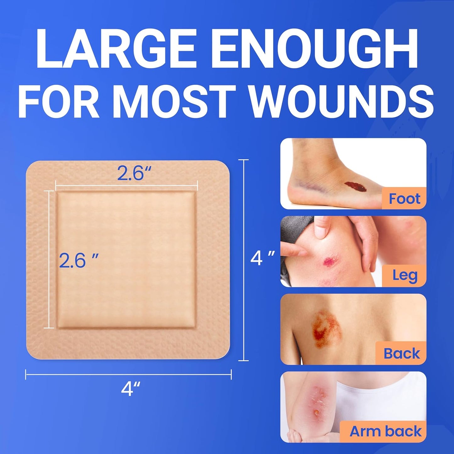 Large Waterproof Bandages 4x4 Silicone Foam Dressing for Sensitive Skin Wound Care, Adhesive Cohesive Pad with Border for First Aid, 10 PCS, Post Surgical and Trauma Care, Burn