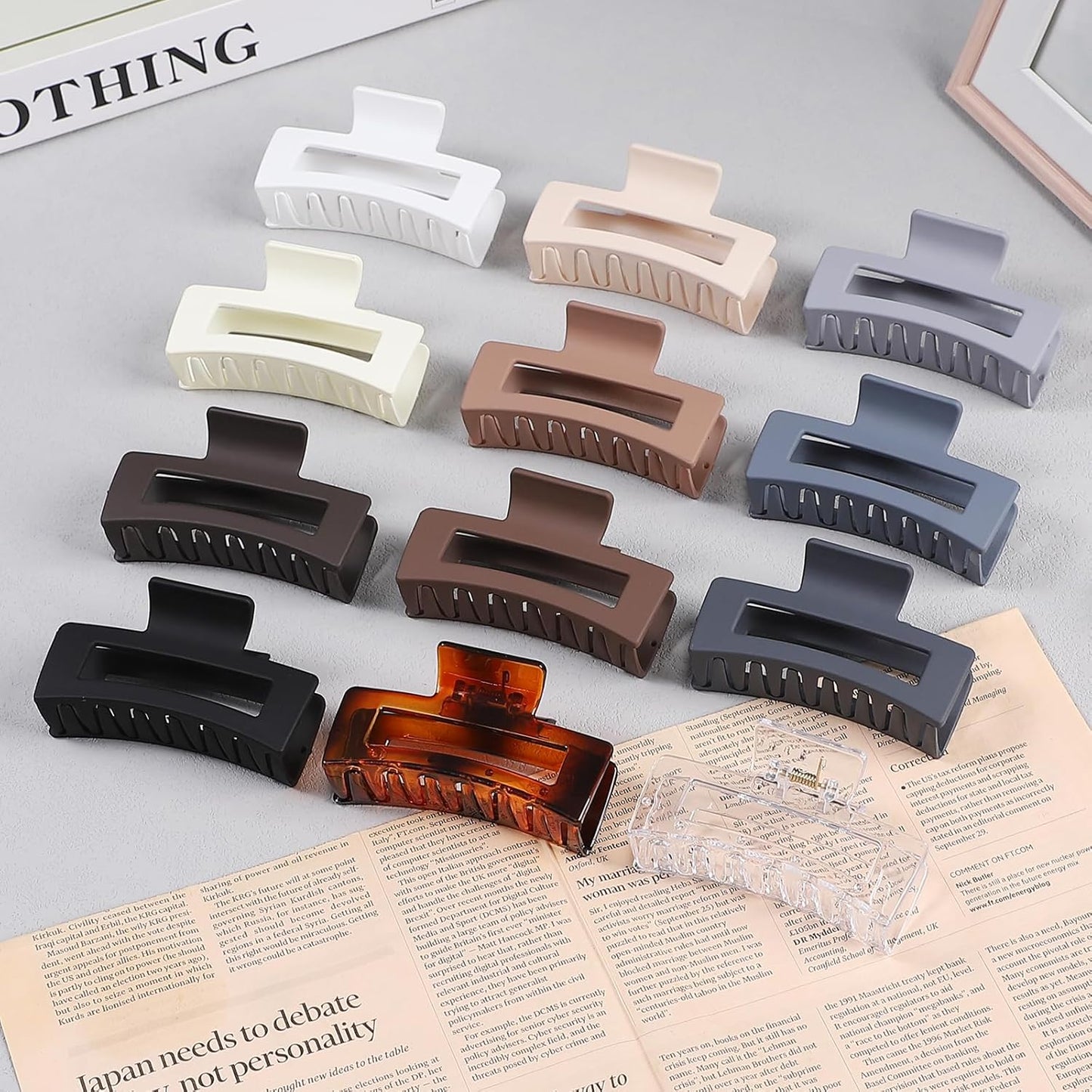 3.5 Inch Hair Clips - 12 Pcs Square Jaw Clips for Thick and Thin Hair, Rectangular Hair Accessories for Women and Girls - Neutral