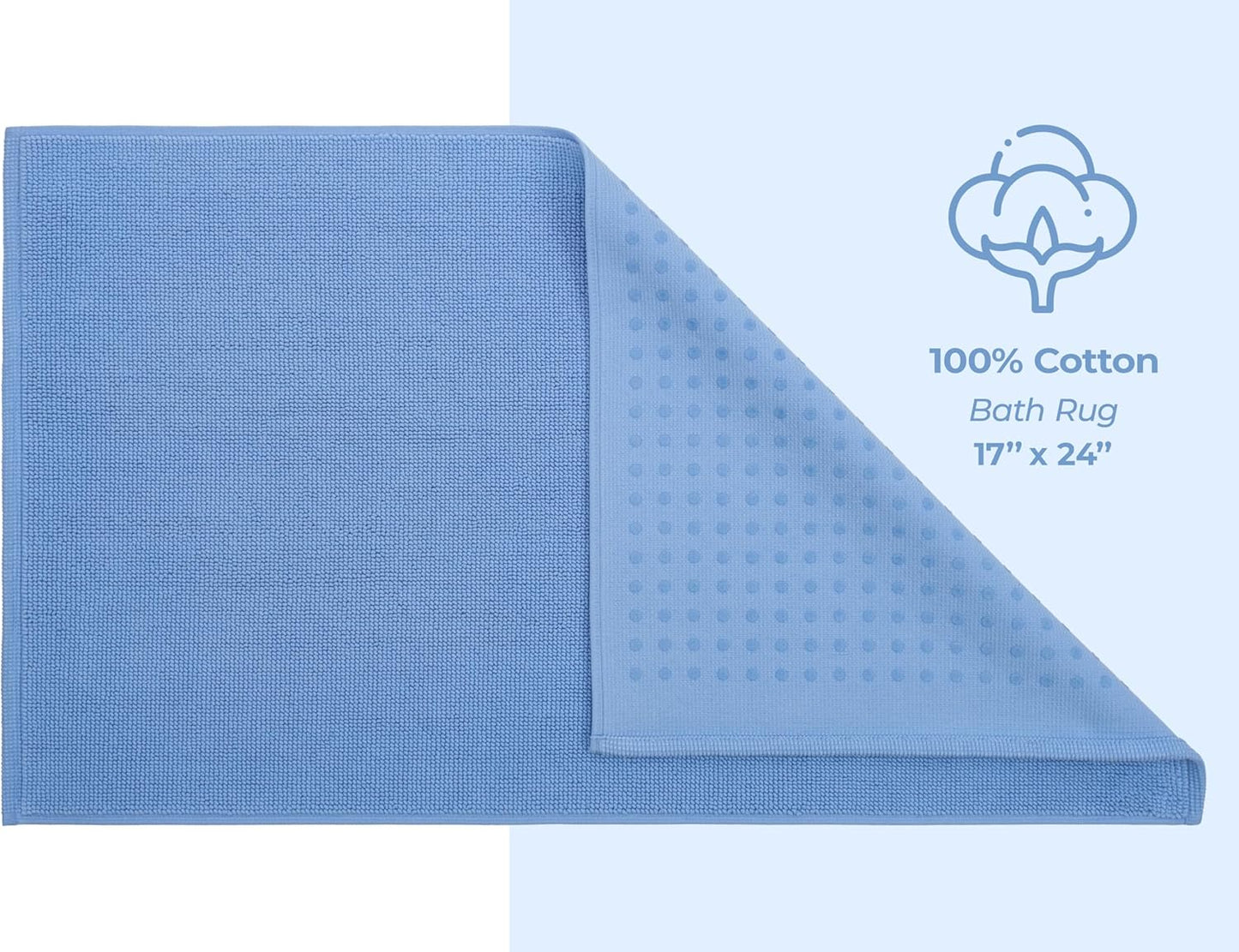 American Soft Linen Bath Rug, 17 in 24 in 100% Cotton Bath Mats Rugs for Bathroom, Slip Reducer Washable Shaggy Form Area Rugs, Sky Blue Bath Rug