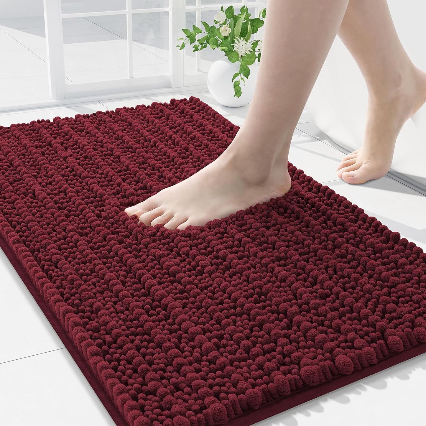 Arotive Luxury Chenille Bathroom Rug Mat, Extra Soft Thick Absorbent Shaggy Bath Rugs, Non-Slip Machine Wash Dry, Plush Bath Mats for Bathroom, Shower and Tub, 36x24, Burgundy