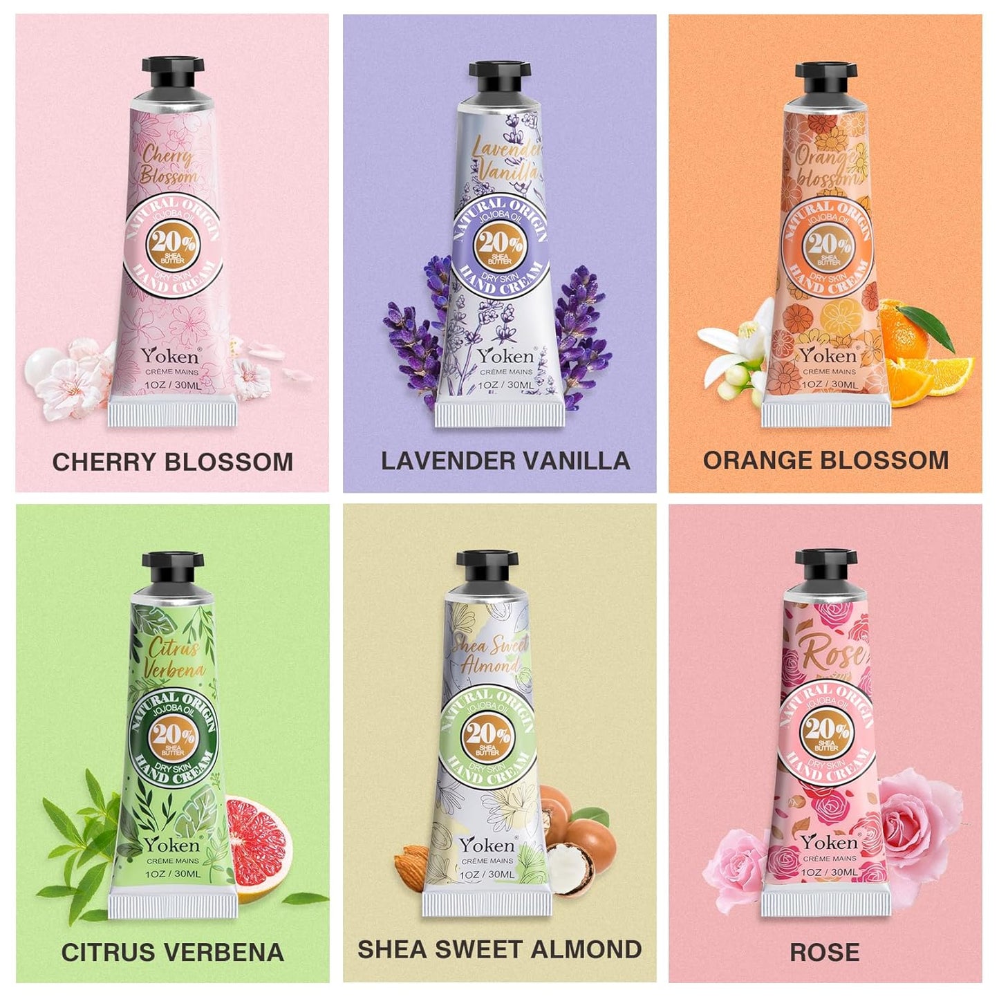 20% Shea Butter Hand Cream Gift Set, Instant Moisturizing Hand Cream for Women Dry Hands with Delicate Tin, Floral-Scented Hand Lotion 6 x 1 OZ