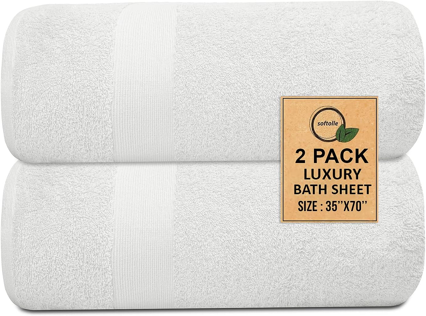 100% Cotton Luxury Bath Sheets - Pack of 2 (35" x 70") | Super Soft, Quick-Dry & Highly Absorbent Towels for Bathroom, Home, Spa & Gym (White)