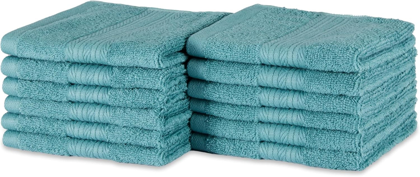 Amazon Basics Fade-Resistant 100% Cotton Washcloth, 12 Pack, 12"x12", Teal