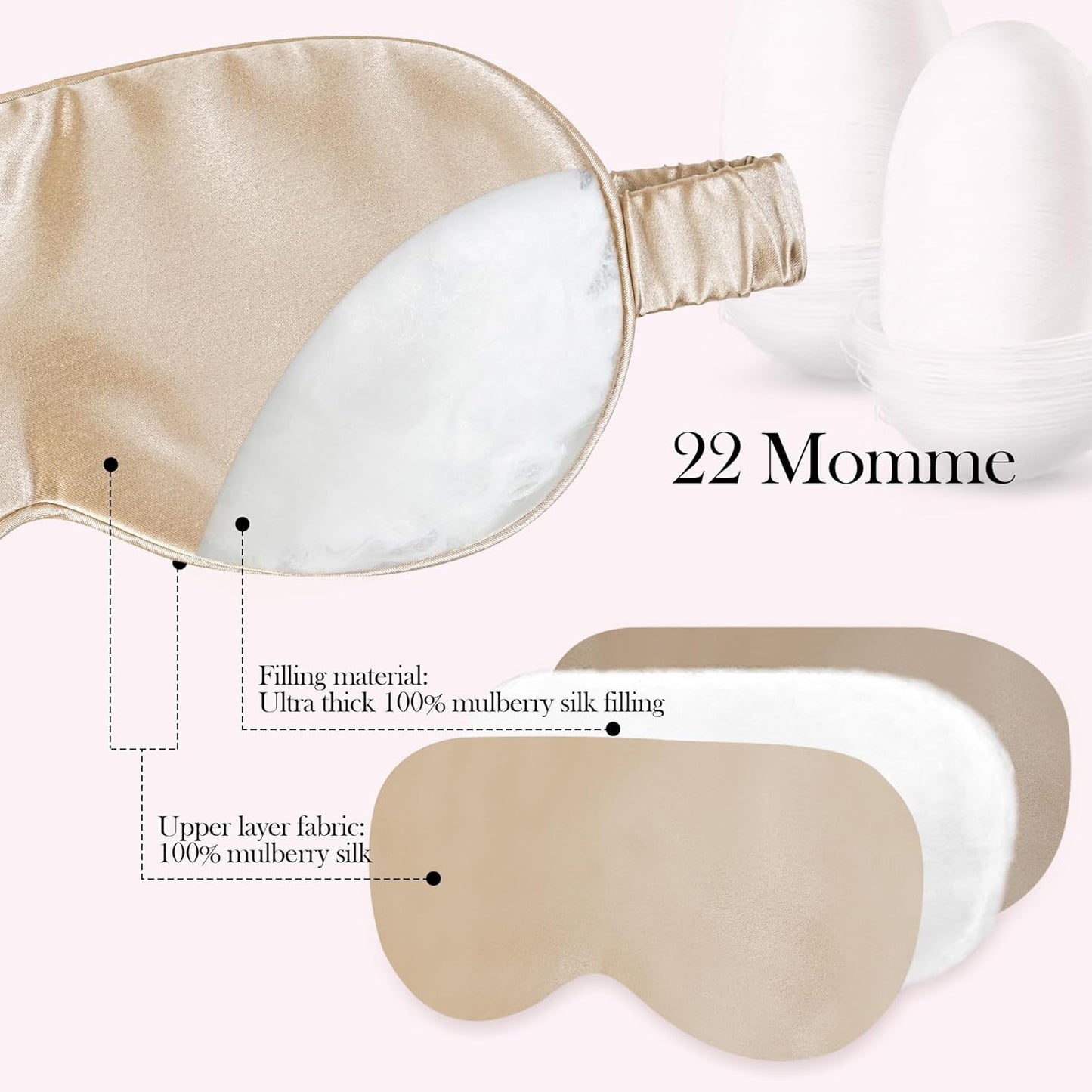 SilkDream 100% Mulberry Silk Sleep Mask Eye Mask for Sleeping 22 Momme Nature 6A Real Silk Gifts for Women&Men Champagne