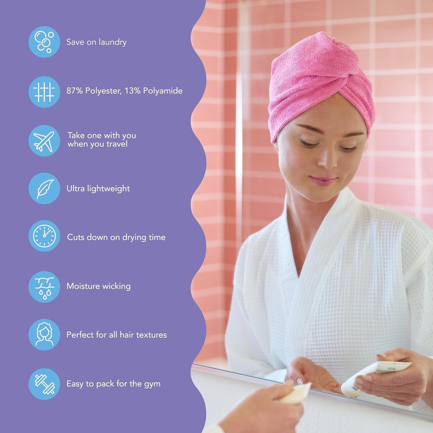 Turbie Twist 2-Pack Microfiber Hair Towel for Beauty, Travel, Gifting - Hair Wrap Turban for Straight, Wavy & Curly Hair - Premium Personal Care - Dark Pink & Light Pink