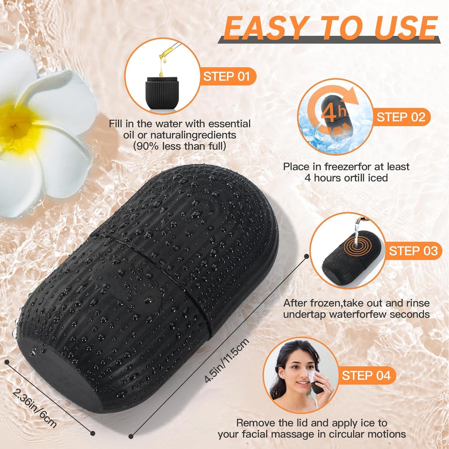 IMEASY Ice Roller for Face and Eye, Upgrated Ice Face Roller,Facial Beauty Ice Roller Skin Care Tools, Ice Facial Cube, Gua Sha Face Massage, Silicone Ice Mold for Face Beauty (Black)