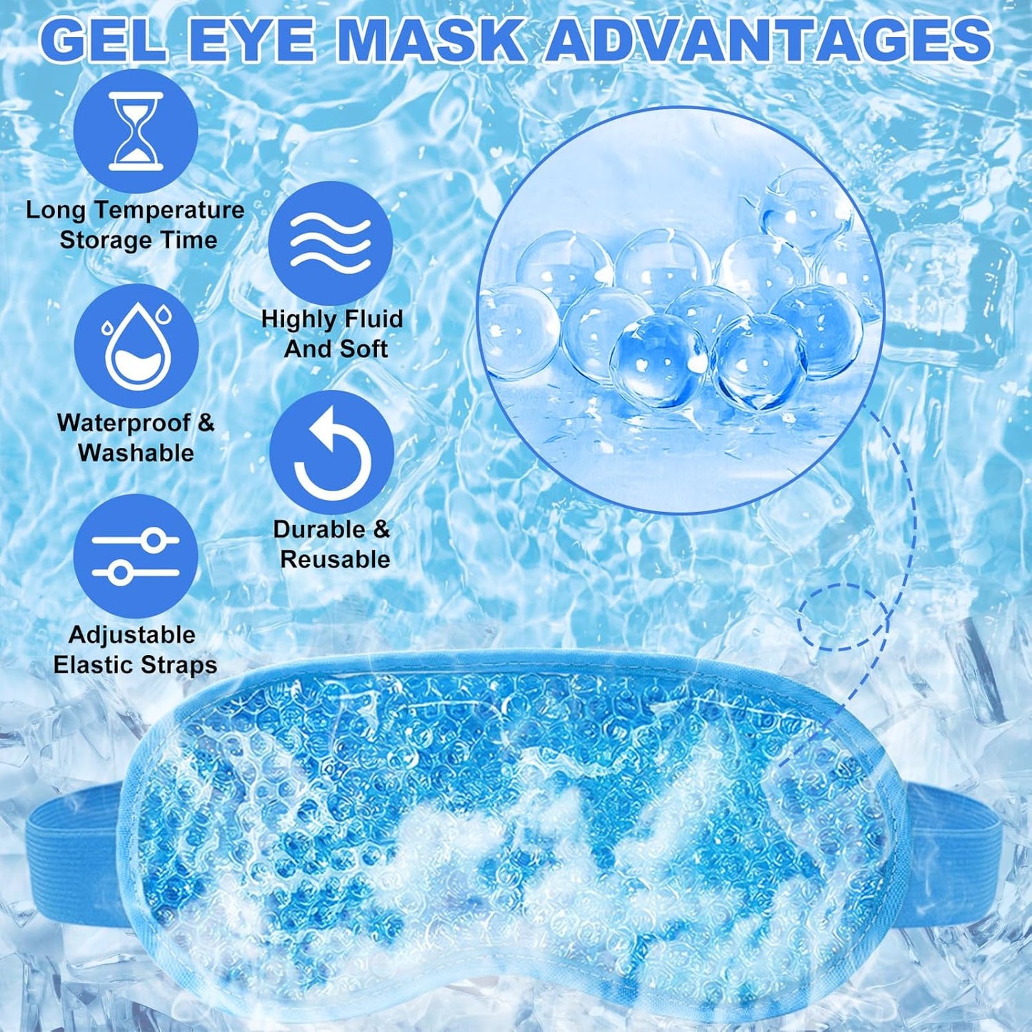 2Pack Cold Cooling Eye Mask, Reusable Hot Colder Therapy Gel Bead with Plush Backing for Puffiness Migraine Stress Relief Skin Care Dry Eyes