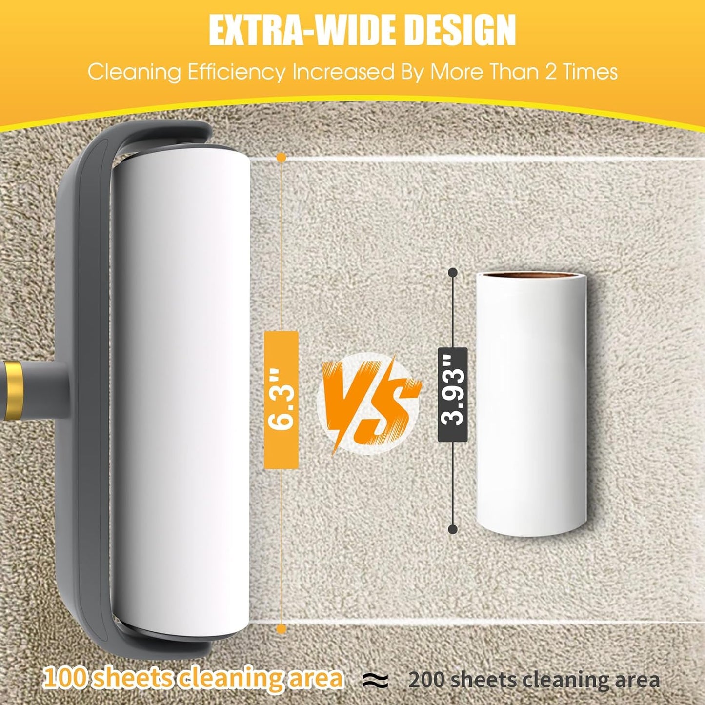 Large Surface Lint Roller for Pet Hair Extra Sticky, 500 Sheets Mega Value Set, 6.3" Dog Cat Pet Hair Remover Pick Hair Up, Giant Lint Rollers for Clothes Furniture Couch