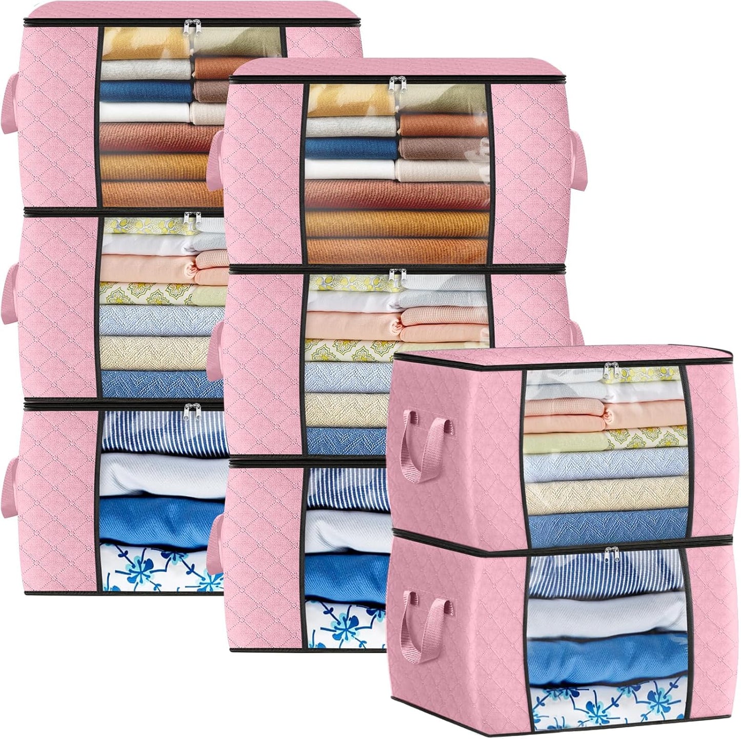 Fab totes 24 Gallons Clothes Storage, Foldable Thick Fabric Blanket Storage Bags, Containers for Organizing Bedroom, Closet, Clothing, Comforter, Organization with Handle (8 Pack,Pink)