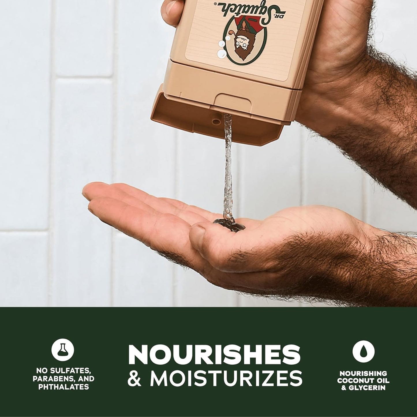 Dr. Squatch NEW Body Wash for Men with Nourishing, Natural Ingredients | No Paraben, Phthalate, Sulfate | All Day Moisture | Long Lasting Scent | Wood Barrel Bourbon & Pine Tar (14 oz, 2-Pack)
