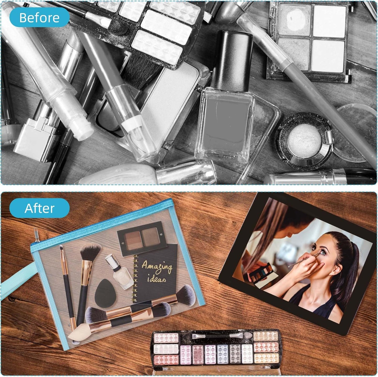 12 Psc Mesh Zipper Pouch Bags,Small Comestic Makeup Bage For Travel, Purse Organizer Pouches (Light Blue, A5*12)