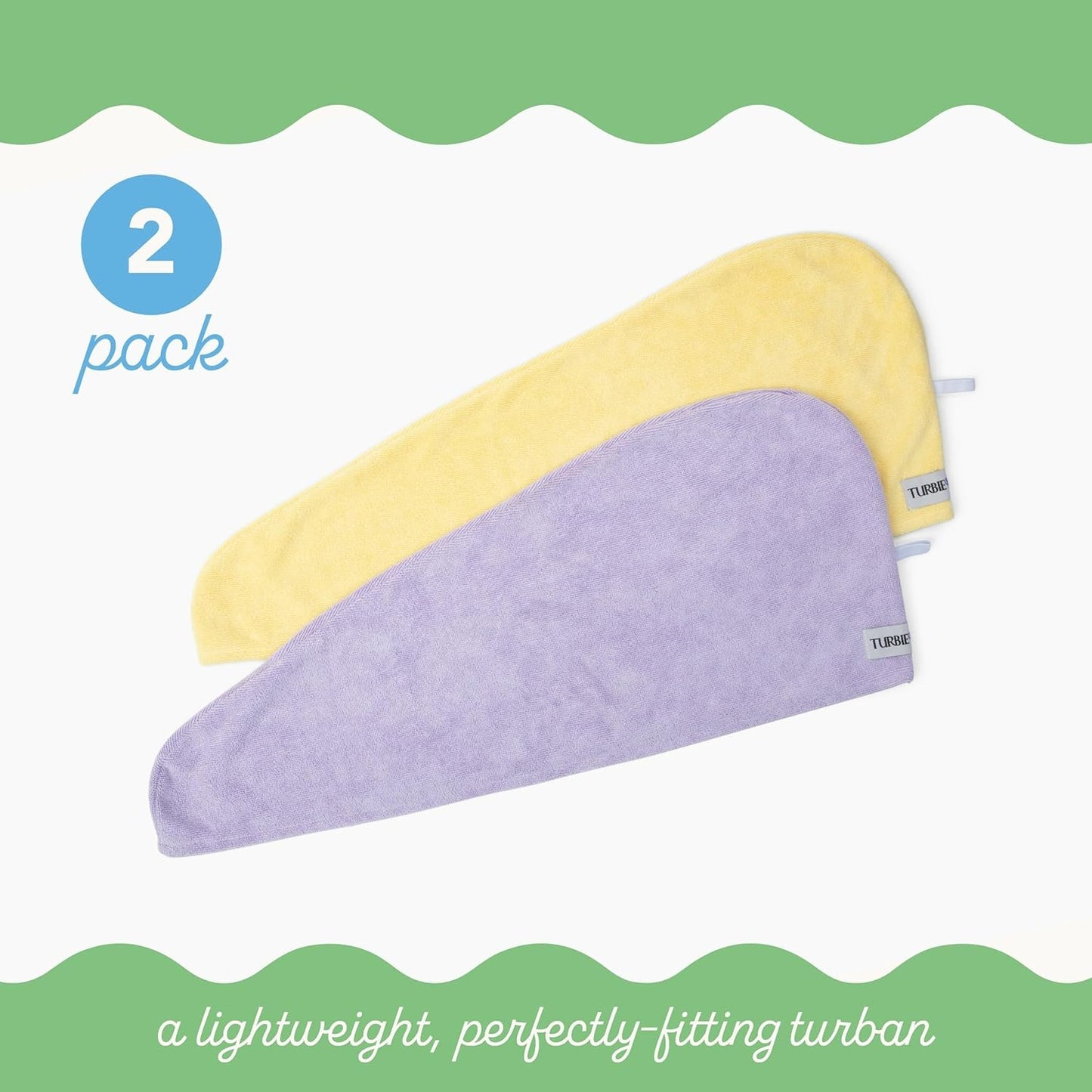 Turbie Twist 2-Pack Microfiber Hair Towel for Beauty, Travel, Gifting - Hair Wrap Turban for Straight, Wavy & Curly Hair - Premium Personal Care - Lilac & Lemon