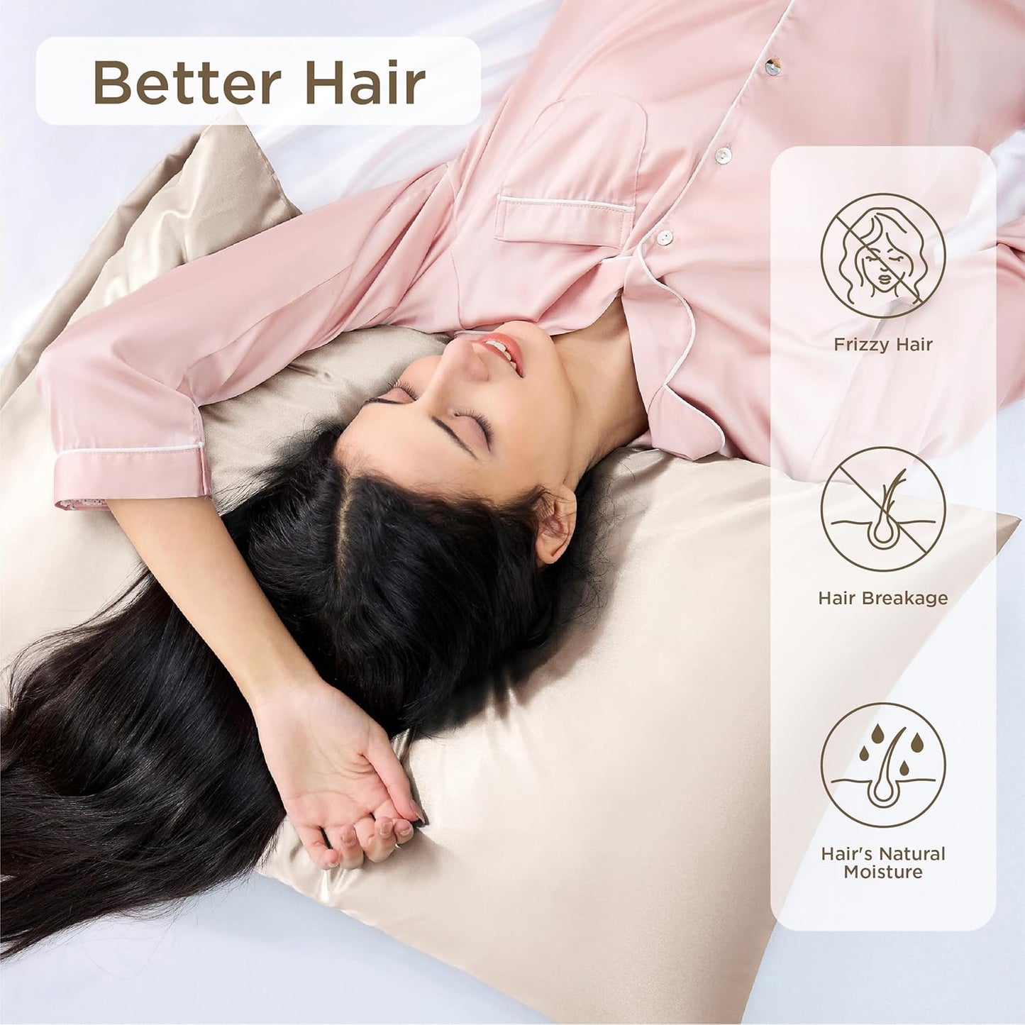 Bedsure King Size Satin Pillowcase Set of 4 - Beige Silky Pillow Cases for Hair and Skin 20x36 Inches, Pillow Covers with Envelope Closure, Similar to Silk Pillow Cases, Gifts for Women Men