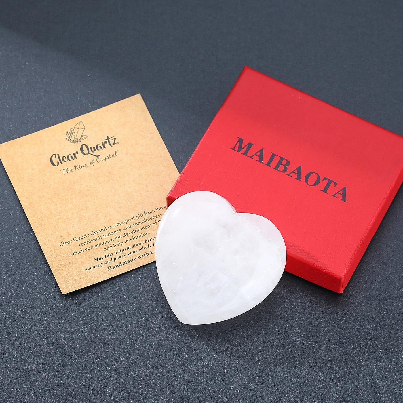 MAIBAOTA 60 mm Clear Quartz Crystal Large Heart Love Stone Healing Crystals Heart Stone for Women Natural Reiki Gemstone Polished Heart Shaped Rocks Meditation