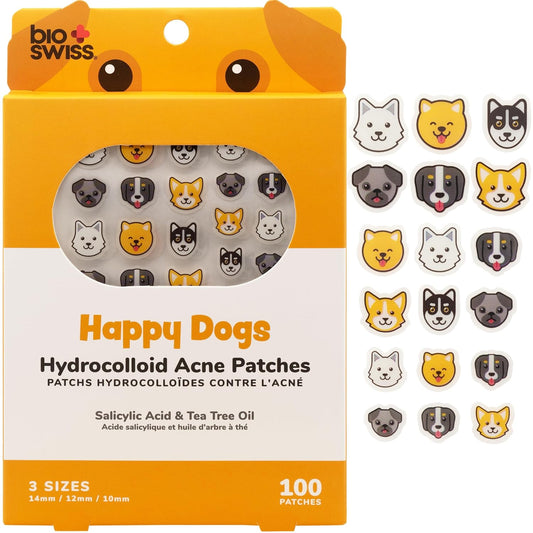 BioSwiss Pimple Patches, Happy Dog Patch for Zits and Blemishes, Hydrocolloid Spot Stickers for Face and Skin, 100 Count