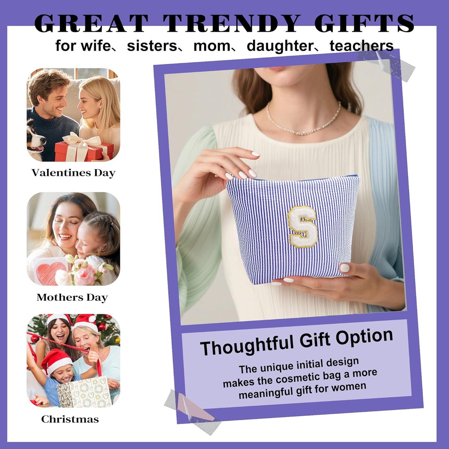 Initial Travel Toiletry Bag for Women - Travel Essentials, Travel Makeup Bag Small Cosmetic Make up Bag Cute Stuff Birthday Gifts for Women Mom Girlfriend Teacher, Blue Letter N