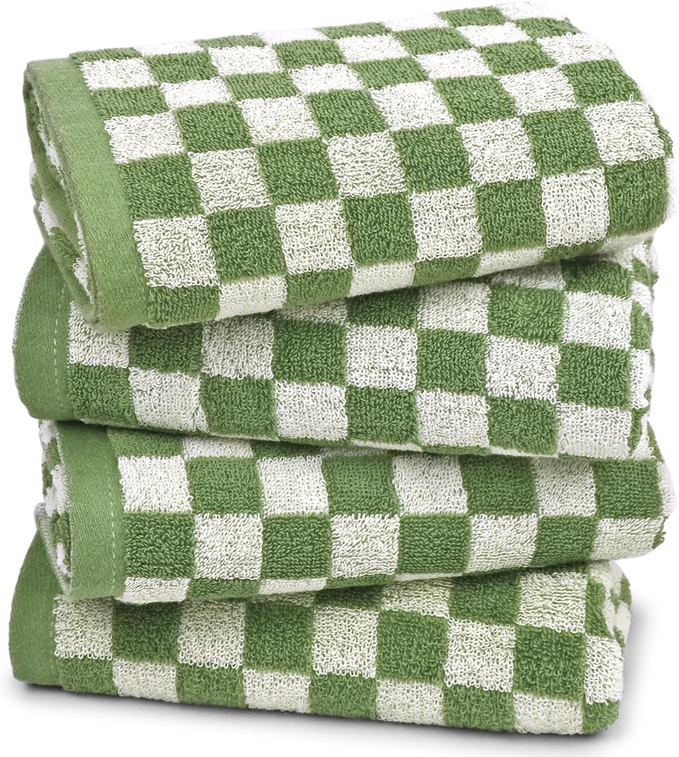 Green Hand Towels for Bathroom Set of 4 - Cute Checkered Bathroom Towels for Kitchen Decor, Lightweight for Bath Face Body