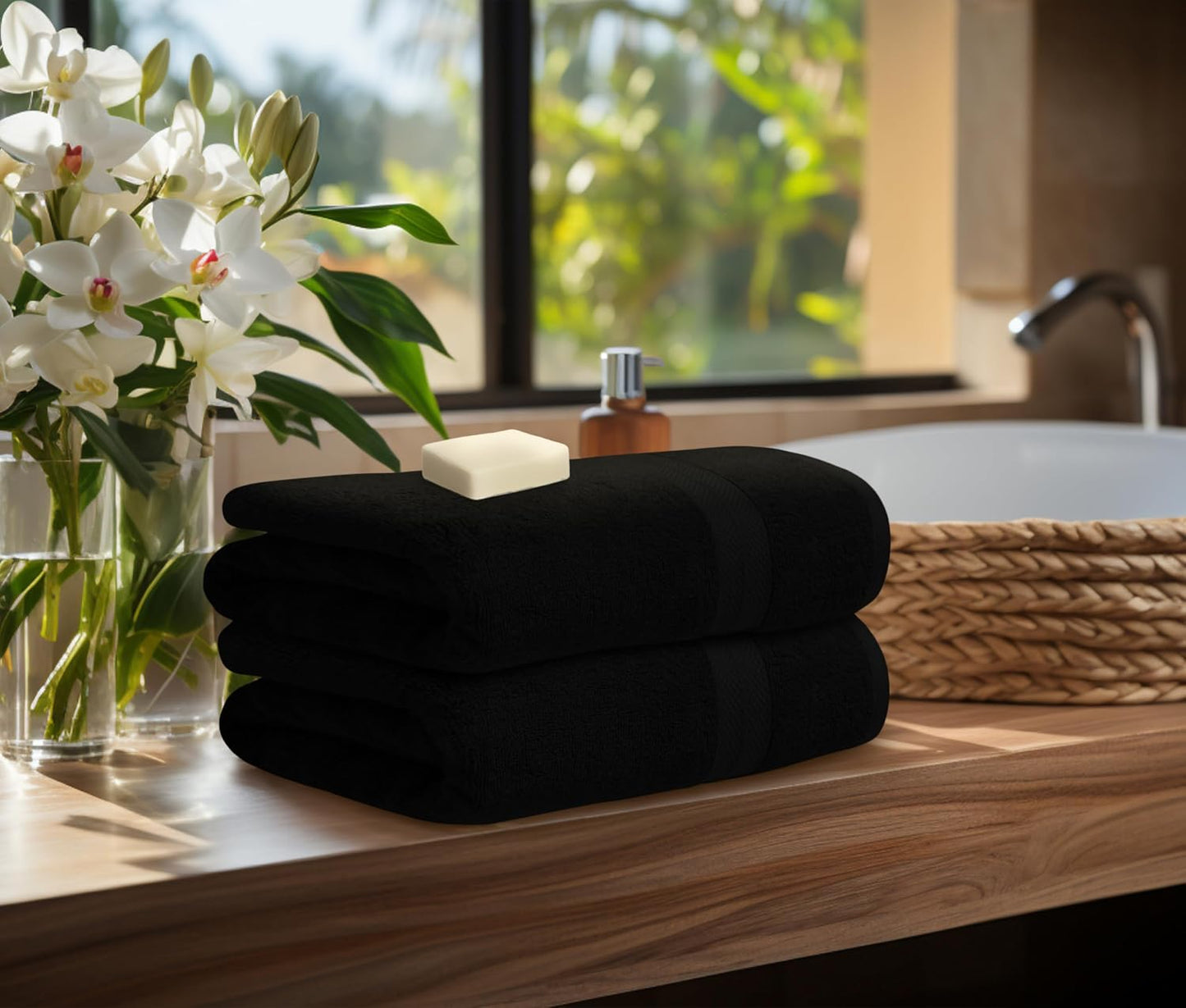 Avalon Towels Black Bath Towels Set of 4 pcs (27x54 inches), 100% Cotton Towel Absorbent and Quick Dry Black Towels for Bathroom, Super Soft and Perfect for Daily Use