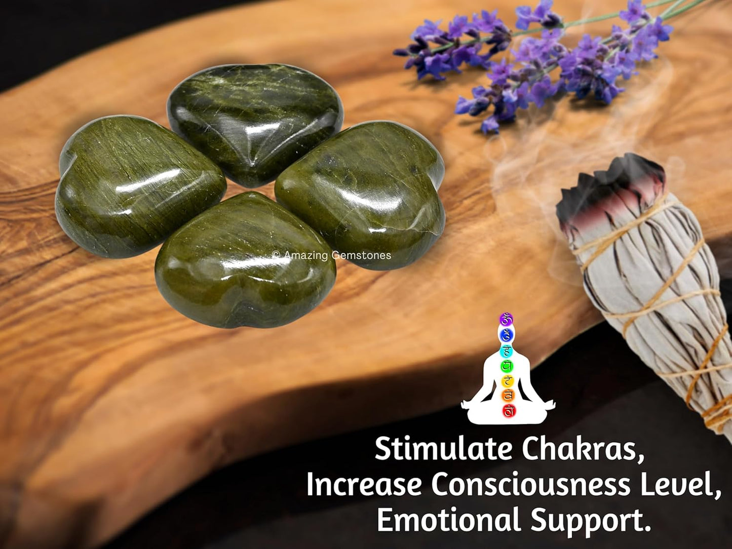 Vesuvianite Crystal Heart Palm Stone - Pocket Massage Worry Stone for Natural Body Chakra Balancing, Reiki Healing and Crystal Grid