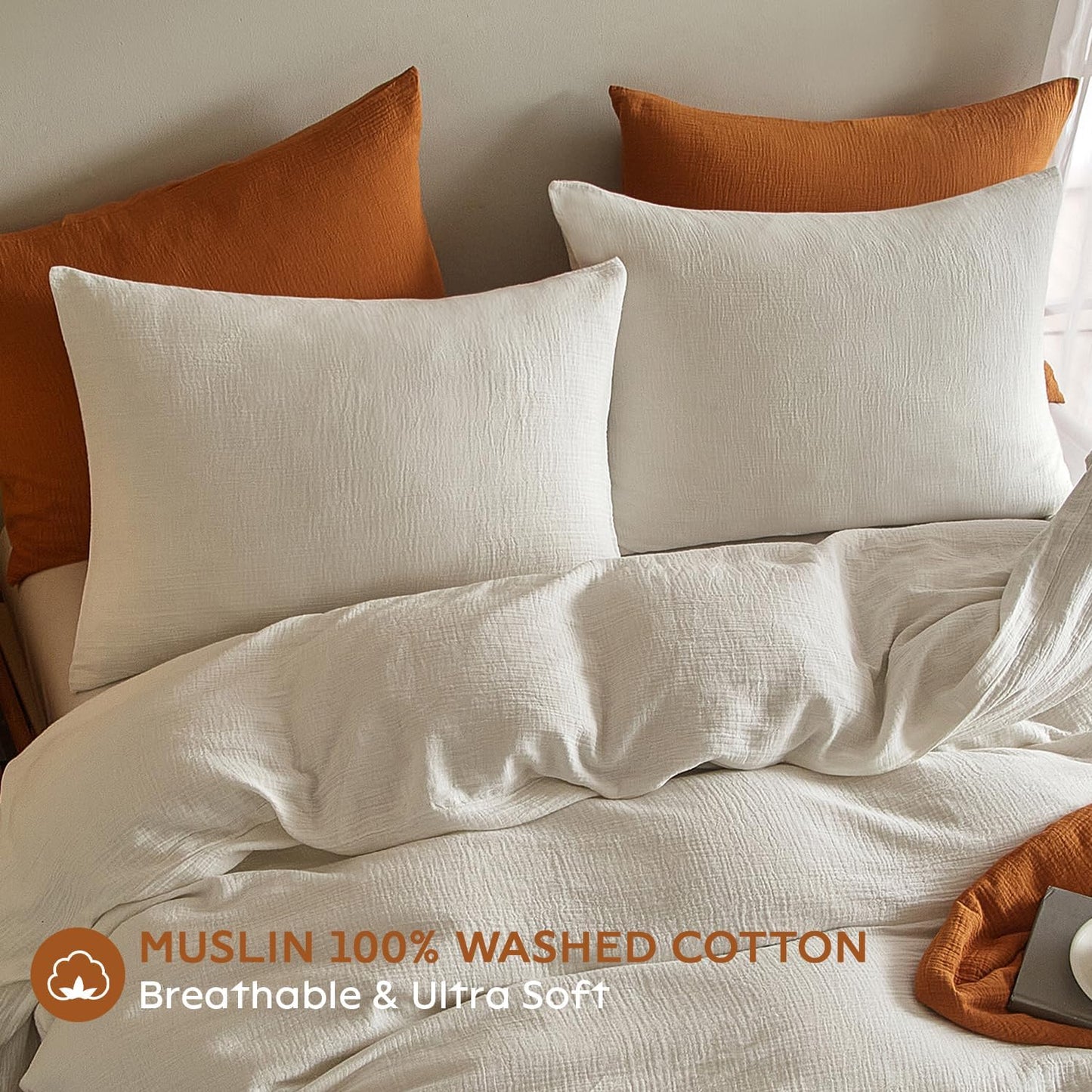 SE SOFTEXLY Muslin Pillowcases Standard Size 100% Cotton, 2 Pack Linen Like Pillow Shams with Envelope Closure, Ultral Soft and Breathable Pillow Case Covers, White, 20" X 26", No Filling