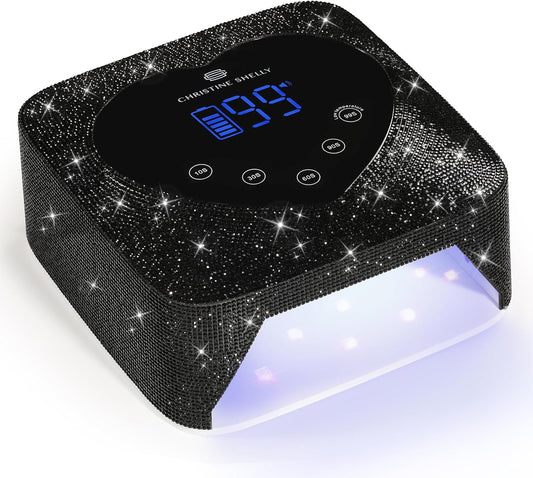UV LED Nail Lamp 72W Rechargeable Sparkly Wireless Nail Dryer Gel Polish Light with 5 Timer Setting Professional Quick Dry Curing Lamp with Display Auto Sensor for Salon & Home, Black