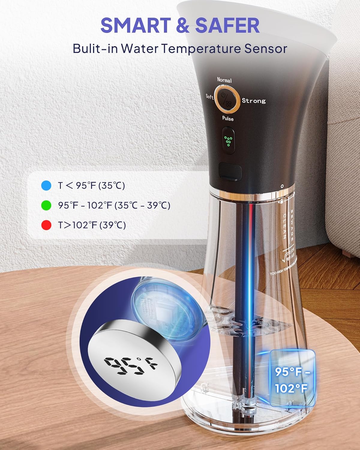 Upgraded Ear Wax Removal with One-Piece Waste Tank, Safe Ear Cleaner with Water Temperature Sensor, Effective Ear Irrigation Kit, IPX7, Semi-Transparent