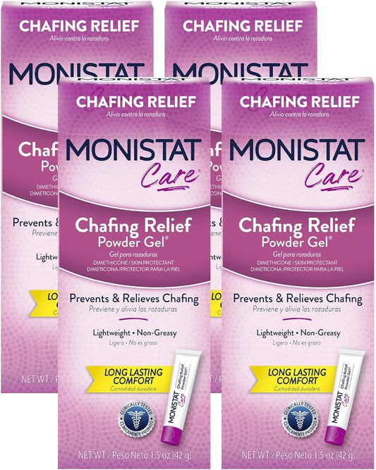 Monistat Chafing Relief Powder Gel, Long-Lasting Anti-Chafing Protection for Bikini Area, Thighs and Bra Lines, 1.5 Oz, Pack of 4