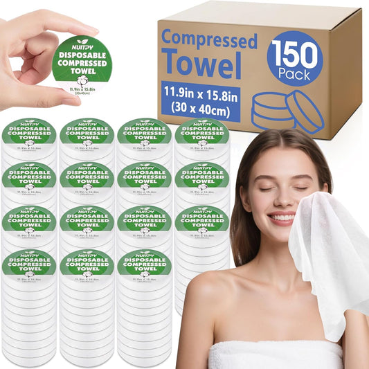 150 Pack Compressed Towel, 11.9in x 15.8in Large Magic Disposable Towel, Compressed Bath Towels, Large Size Coin Towels Portable Camping Towels for Hotel, Camping, Hiking, Outdoor Sports, Beauty Salon
