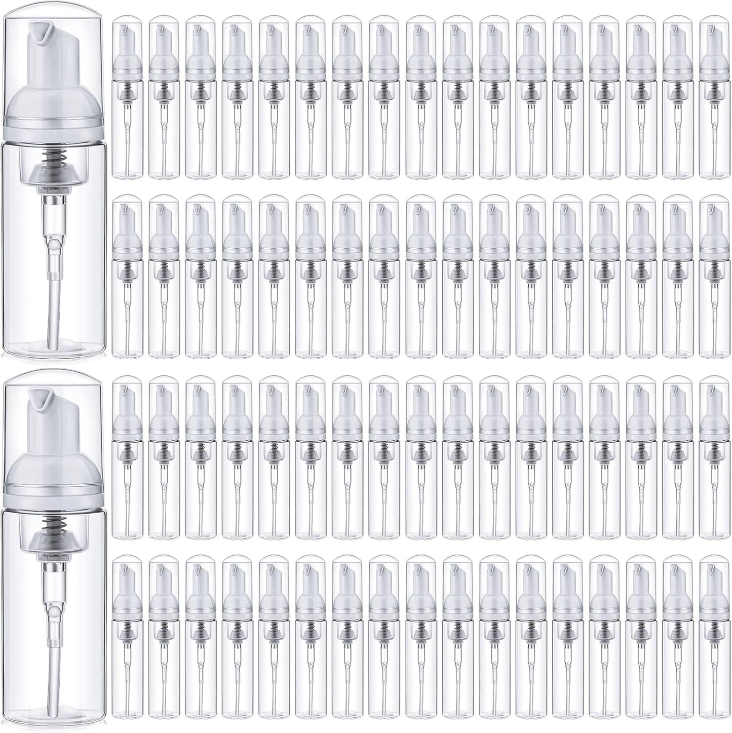 70 Pcs 2 oz Plastic Foam Soap Dispensers Refillable Lash Shampoo Bottles with Pump Mini Eyelash Cleaning Foam Bottle Dispenser for Refillable Travel Cosmetics (Transparent)