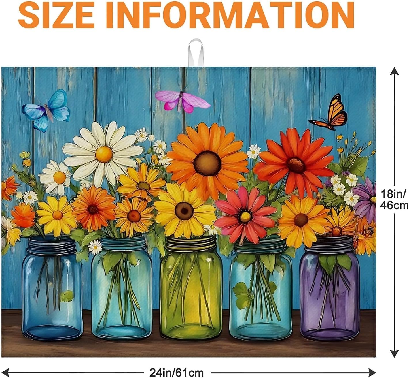 Dish Drying Mat For Kitchen Counter, Vintage Daisy Flower Microfiber Absorbent Dish Drainer Rack Pad Reusable Large 18x24in Drying Mat