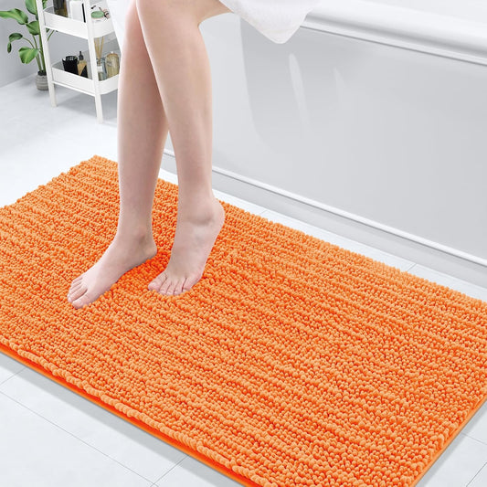 Arotive Luxury Chenille Bathroom Rug Mat, Extra Soft Thick Absorbent Shaggy Bath Rugs, Non-Slip Machine Wash Dry, Plush Bath Mats for Bathroom, Shower and Tub, 60x24, Orange