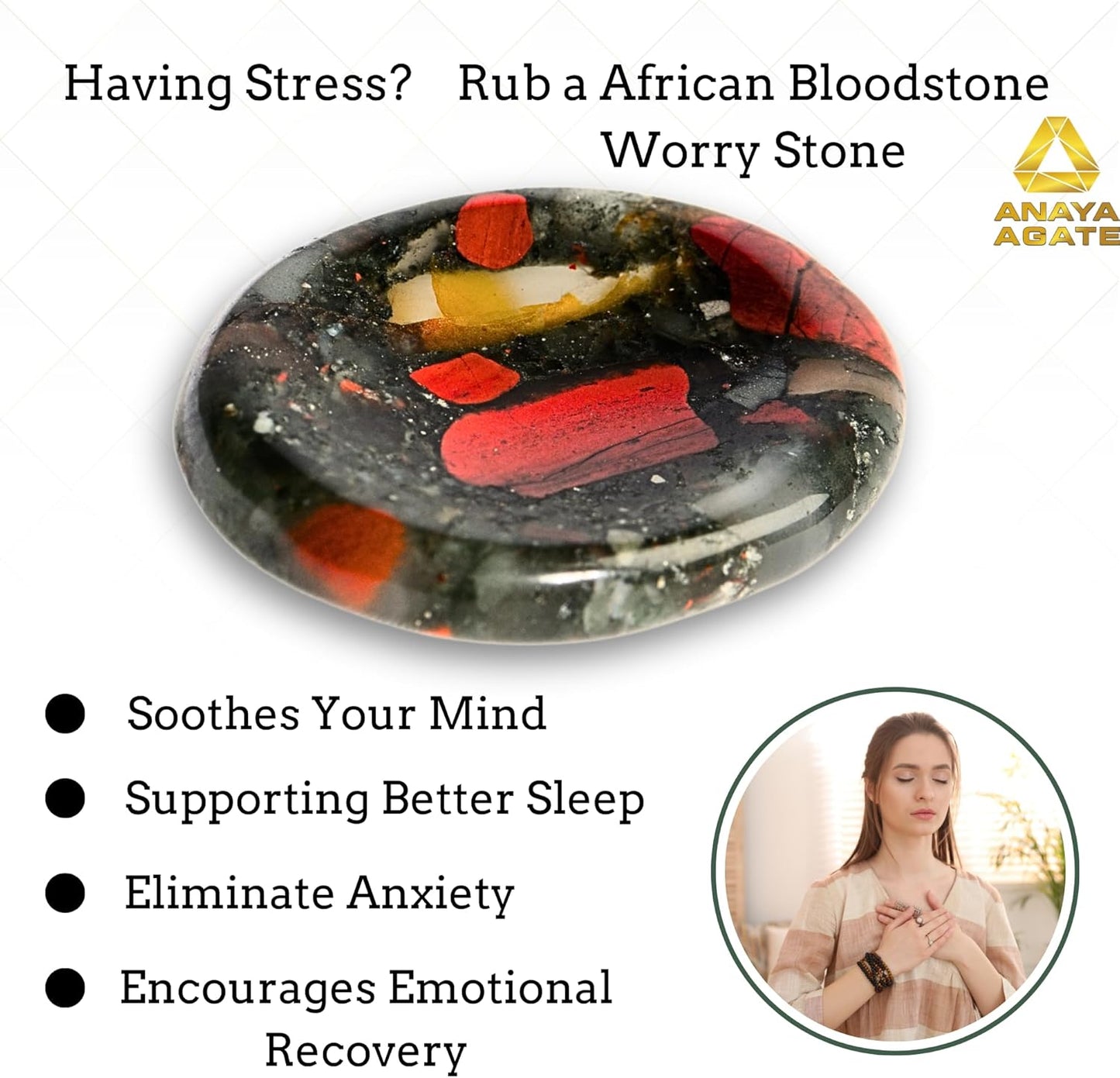 African Bloodstone Worry Stones – Crystal Thumb Worry Stone for Anguish, Stress – Relaxing and Soothing Balance Stones for Meditation – Healing Stones and Crystals for Men and Women