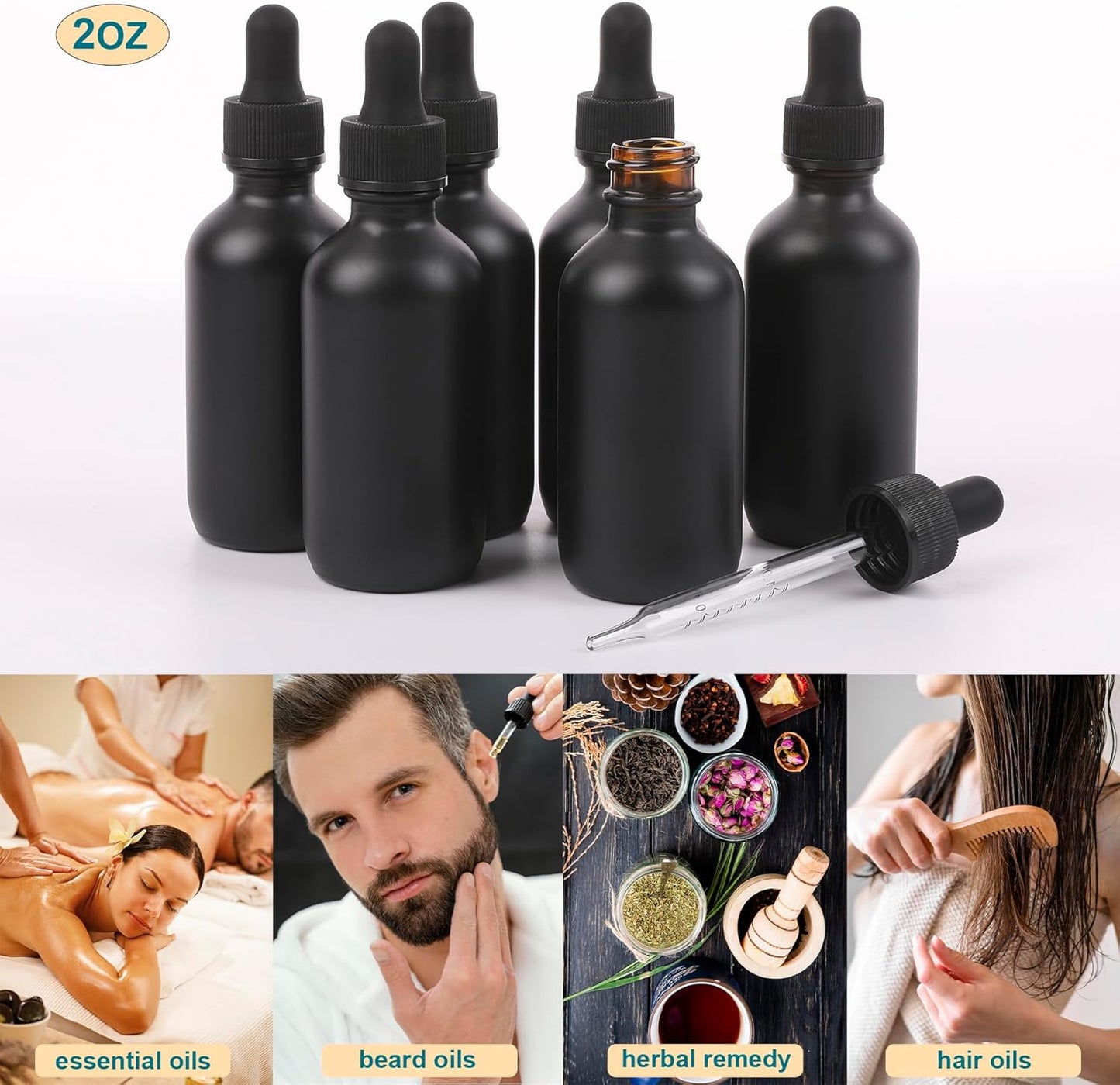 2oz Glass Dropper Bottle,Preety Texture Tincture Bottles with Precise Scales Eye Droppe,for All Kinds Of Mixed Liquids,Leak-Proof Design for Easy Travel (Black Frosted-48Pack)