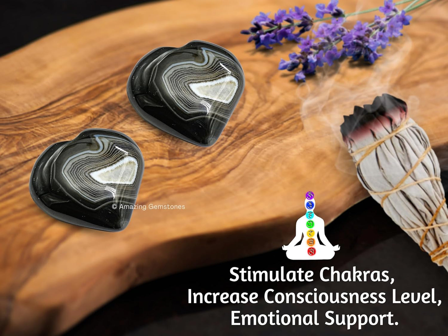 Amazing Gemstone Black Onyx Agate Crystal Heart Palm Stone - Pocket Massage Worry Stone for Natural Body Chakra Balancing, Reiki Healing and Crystal Grid